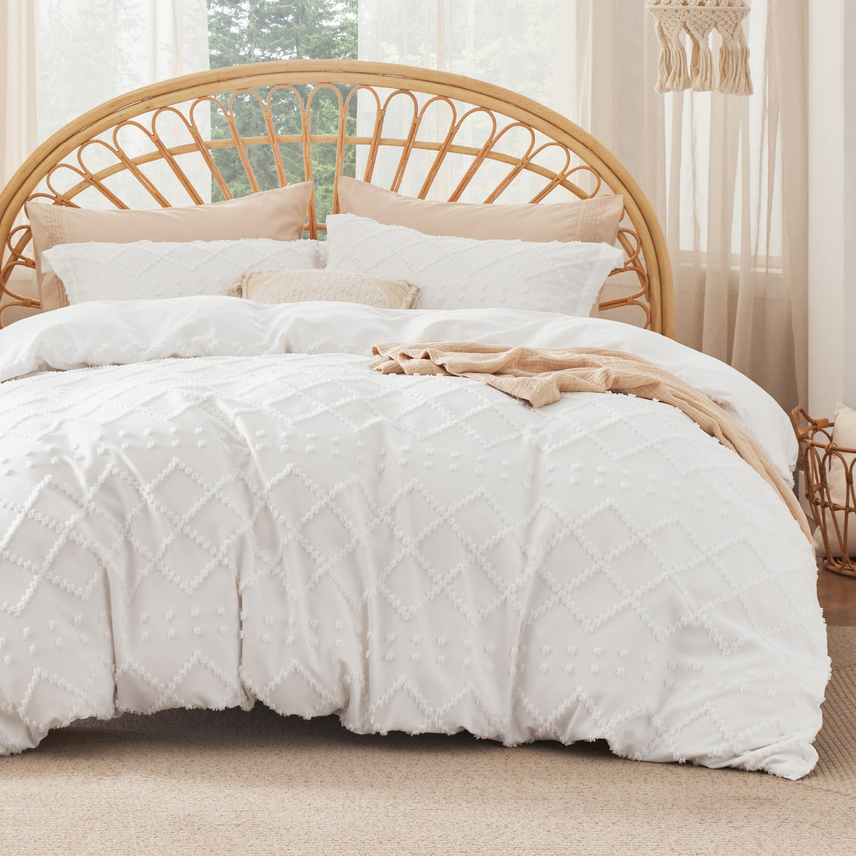 Bedsure Textured Duvet Cover King Size, Soft & Breathable Comforter Cover for All Season, 3 Pieces Wrinkle-Resistant Zipper Bedding with 8 Corner Ties, Olive Green