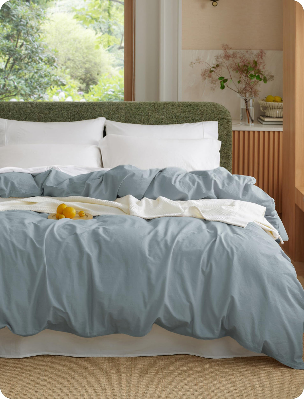 Bedsure PureWoven 100% Washed Cotton Duvet Cover Only, Queen, Natural White