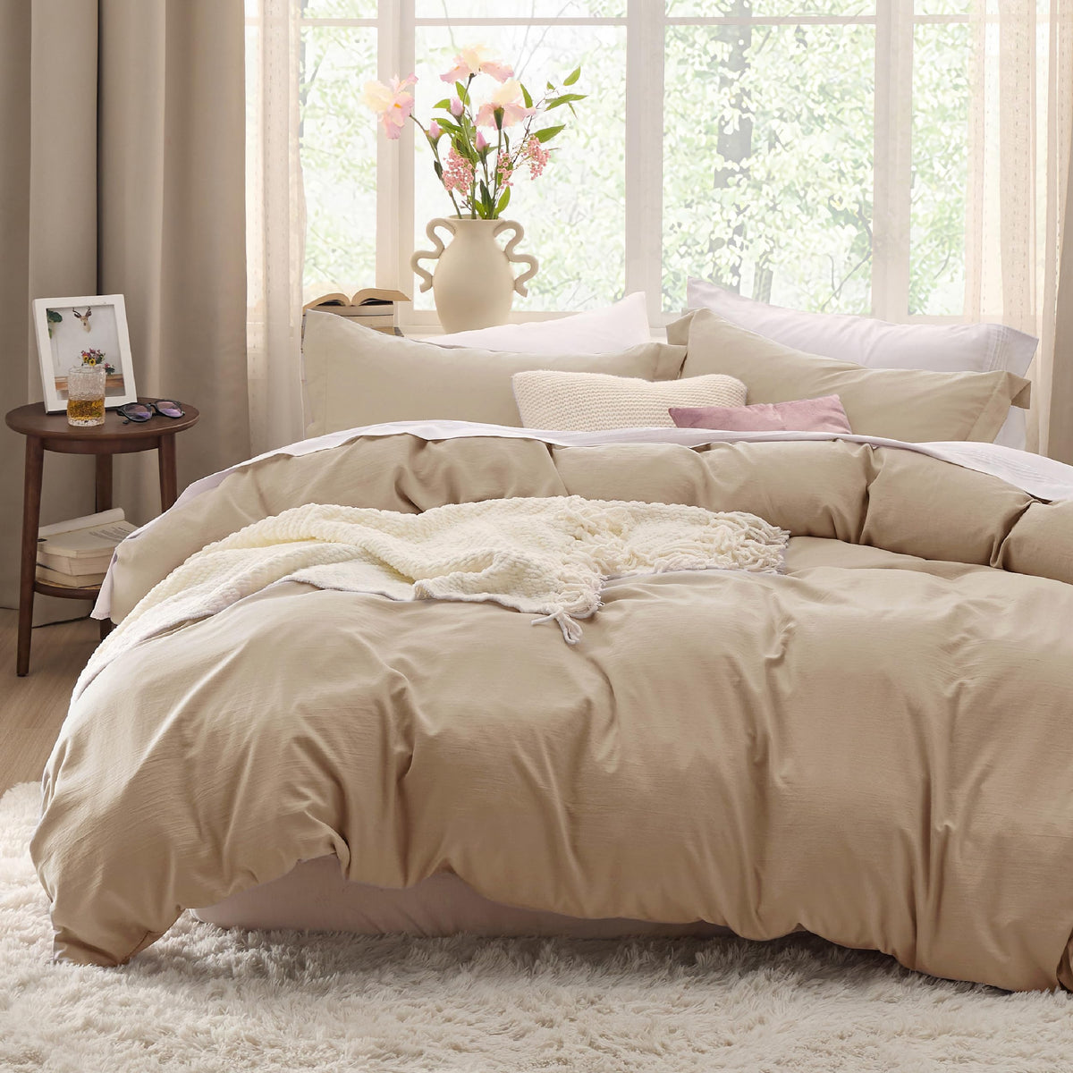 Bedsure Prewashed Duvet Cover Full, Cotton-Like Soft Bedding Set, White