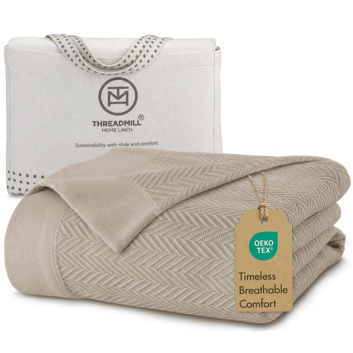 Threadmill Luxury 100% Cotton Twin Herringbone Blanket, Lilac