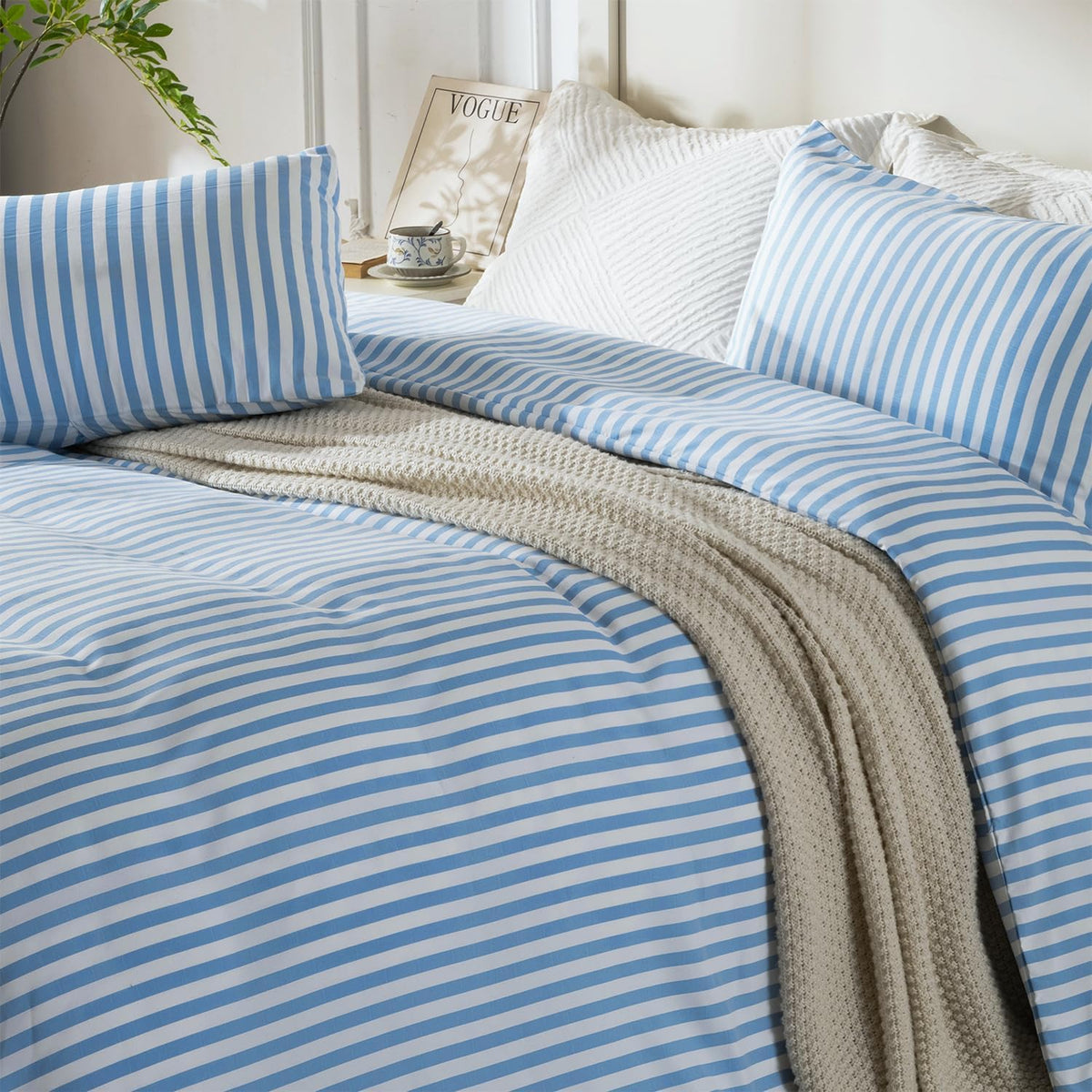 ROSE&RISY Duvet Cover Set Twin Size, Blue Striped Comforter Cover with Button Closure, Breathable and Cooling, Includes 1 Duvet Cover, 1 Pillowcase, No Comforter, (Blue Stripe, Twin)