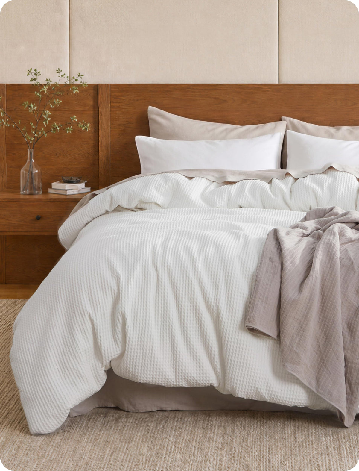 Bedsure PureWoven 3 Pieces 100% Cotton Waffle Weave Duvet Cover Set, Queen