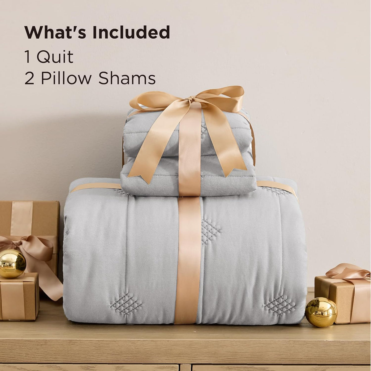Bedsure Lightweight Comforter King Size – Extra Soft & Breathable Quilt Set, 3 Piece Prewashed Cotton-Like Polyester Bedding, Includes 1 Quilt 106x96 Inches with 2 Shams, Machine Washable, Light Grey