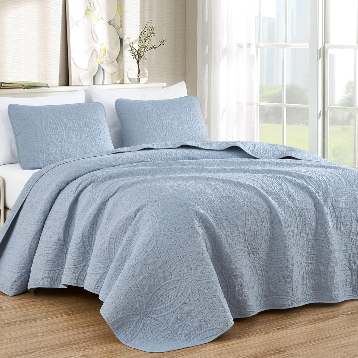 Chezmoi Collection Austin 3-piece Oversized Bedspread Coverlet Set (Queen, Teal)