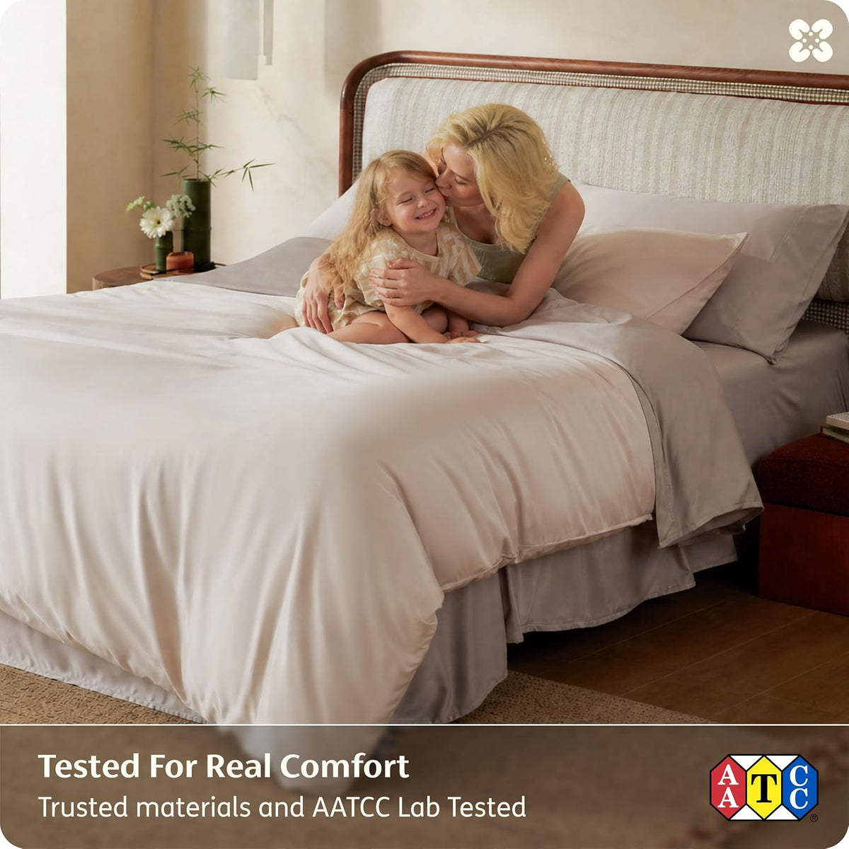 Bedsure PureWoven 100% Organic Bamboo Cooling Duvet Cover Set, Queen, Beige