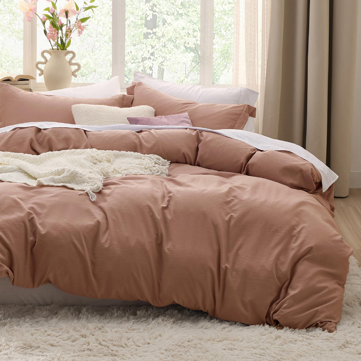 Bedsure Prewashed Duvet Cover Full, Cotton-Like Soft Bedding Set, White