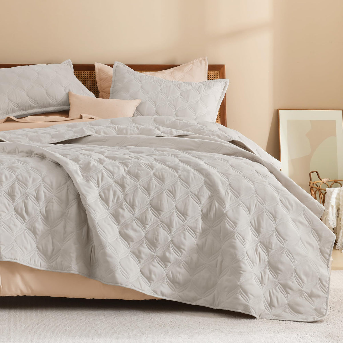 Litanika King Quilt Bedding Set, 3 Pieces Teal Blue Bedspreads Set