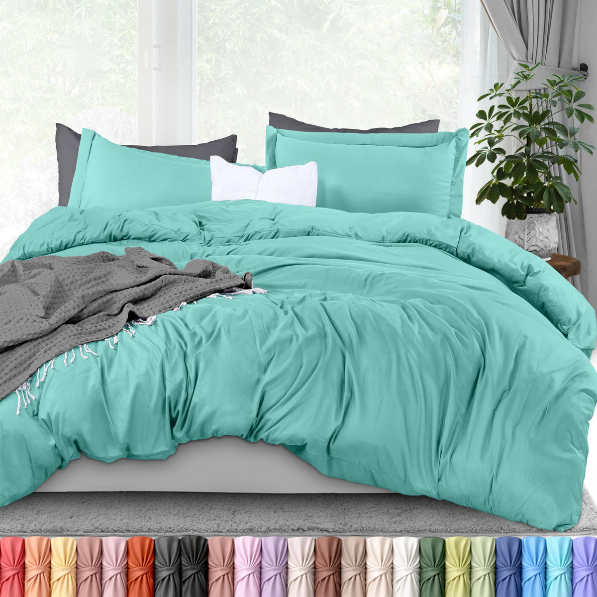 Duvet Cover Queen, 3 Piece Cotton Like Polyester with Zipper Closure, Grey
