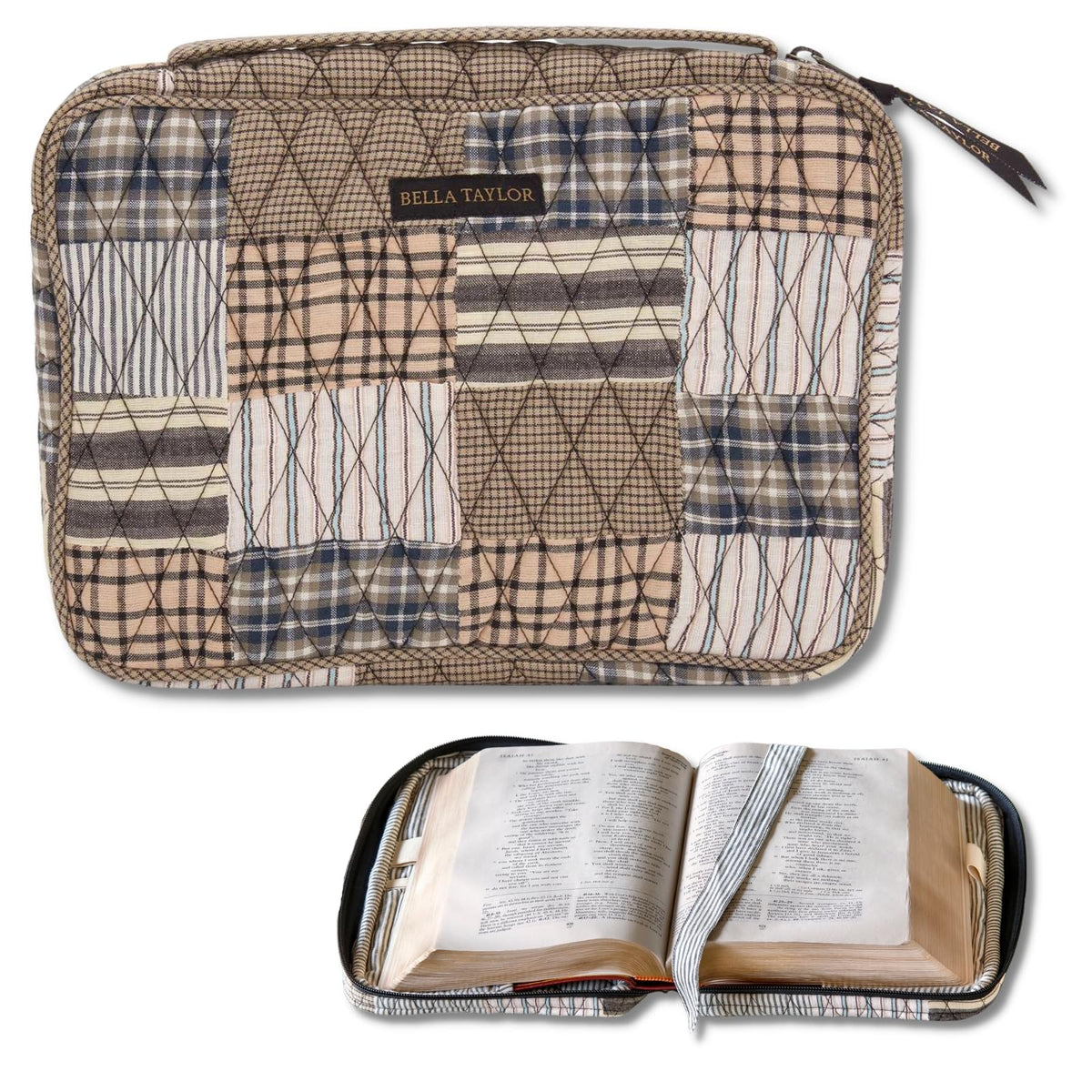 Bella Taylor Bible Cover, Quilted Bible Case, Khaki Patchwork
