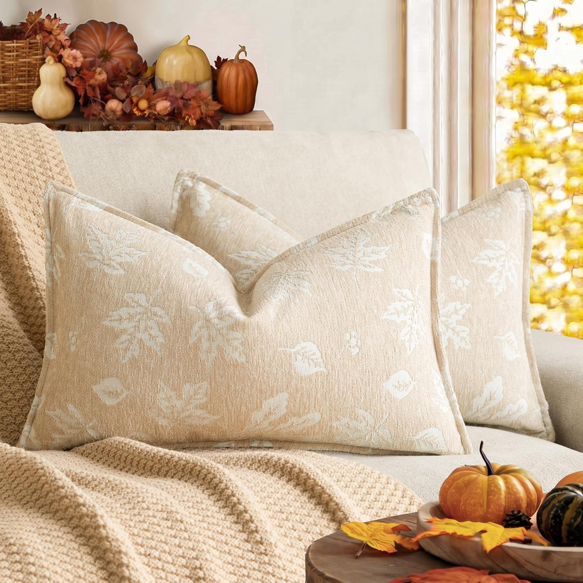 Foindtower Decorative Fall Chenille Throw Pillow Covers 18×18 Dark Brown