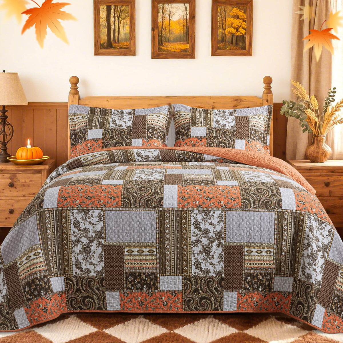 BEDIFANY 100% Cotton Cover Quilts King Size for Farmhouse- Fall Bedspread