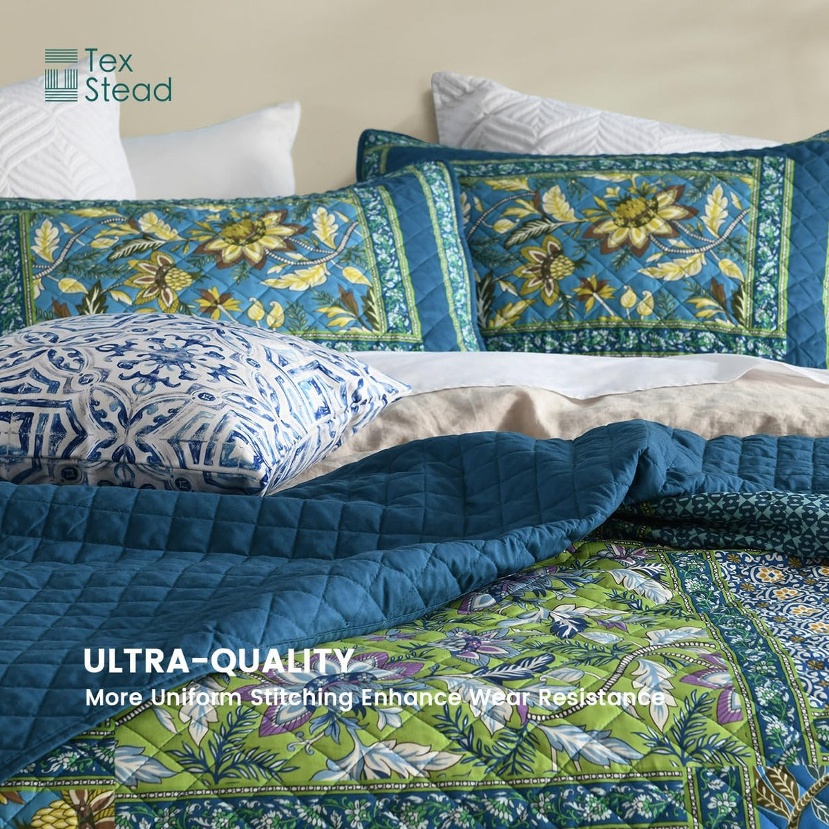 Twin Quilt Set - Washed Quilted Patchwork Comforter Coverlet, Lightweight Breathable Bedspread for All Seasons, Reversible 68"x90" with 2 Pillow Shams, Machine Washable