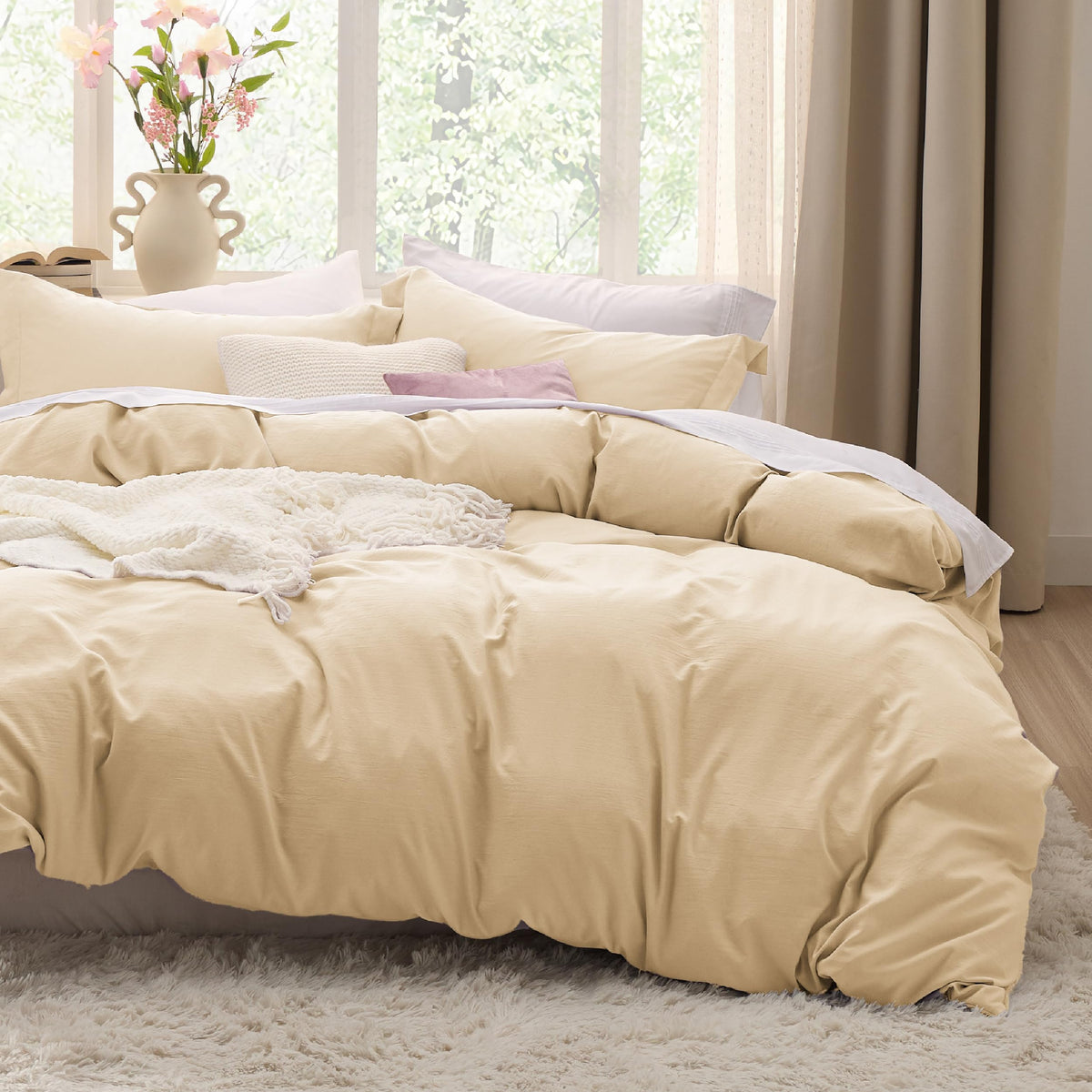 Bedsure Prewashed Duvet Cover Full, Cotton-Like Soft Bedding Set, White