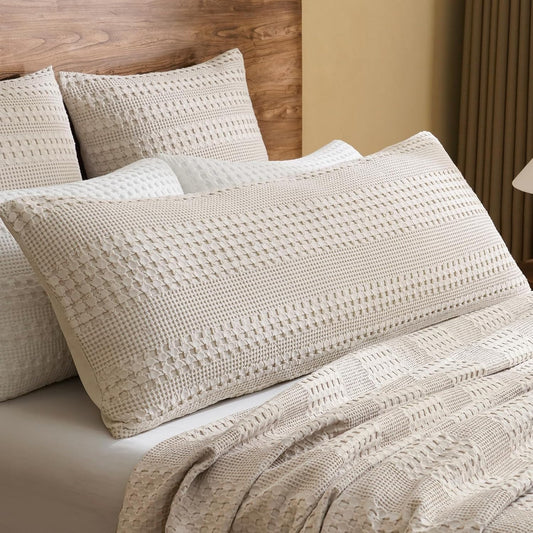 PHF Cotton Waffle Body Pillowcase 20" x 54", Oatmeal, No Insert