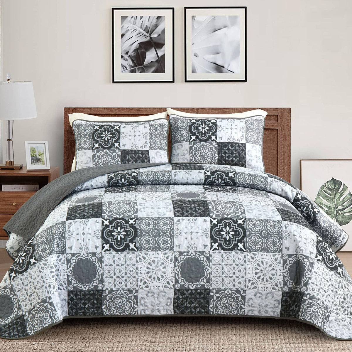 Dobuyly Queen Quilt Set Aqua Blue Patchwork Bedspread 3 Piece