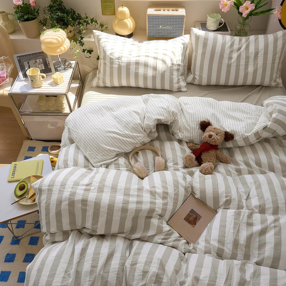 Bow Duvet Cover Twin Pink White Bow Striped Reversible Bedding Set