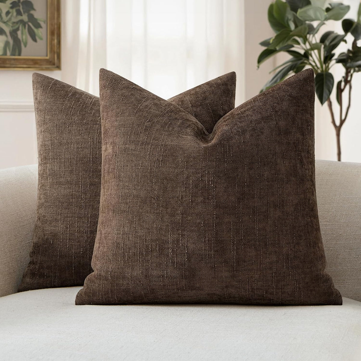 MIULEE 26x26 Inch Euro Textured Chenille Pillow Covers Chocolate Brown