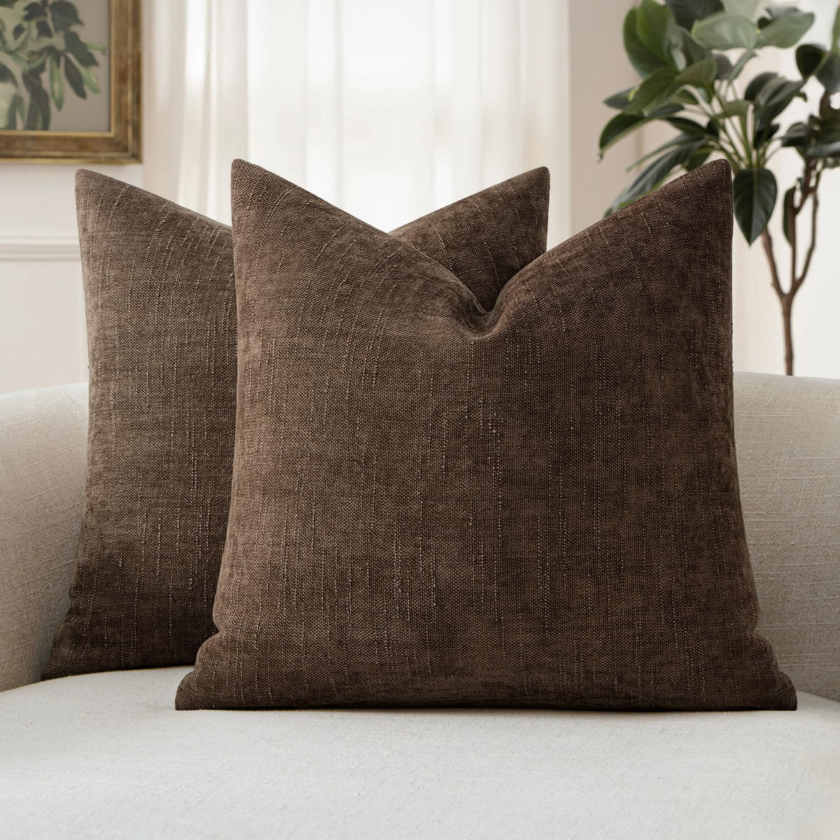 MIULEE 26x26 Inch Euro Textured Chenille Pillow Covers Chocolate Brown