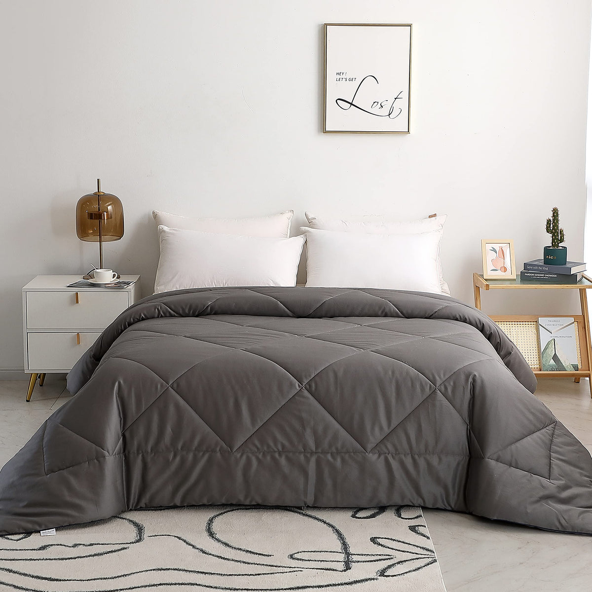 2026 Premium Upgraded Non-Vacuum Bed Quilt All Seasons 100% Cotton Filled Comforter - Reversible Lightweight Soft Breathable Fluffy (Pure White, Twin)
