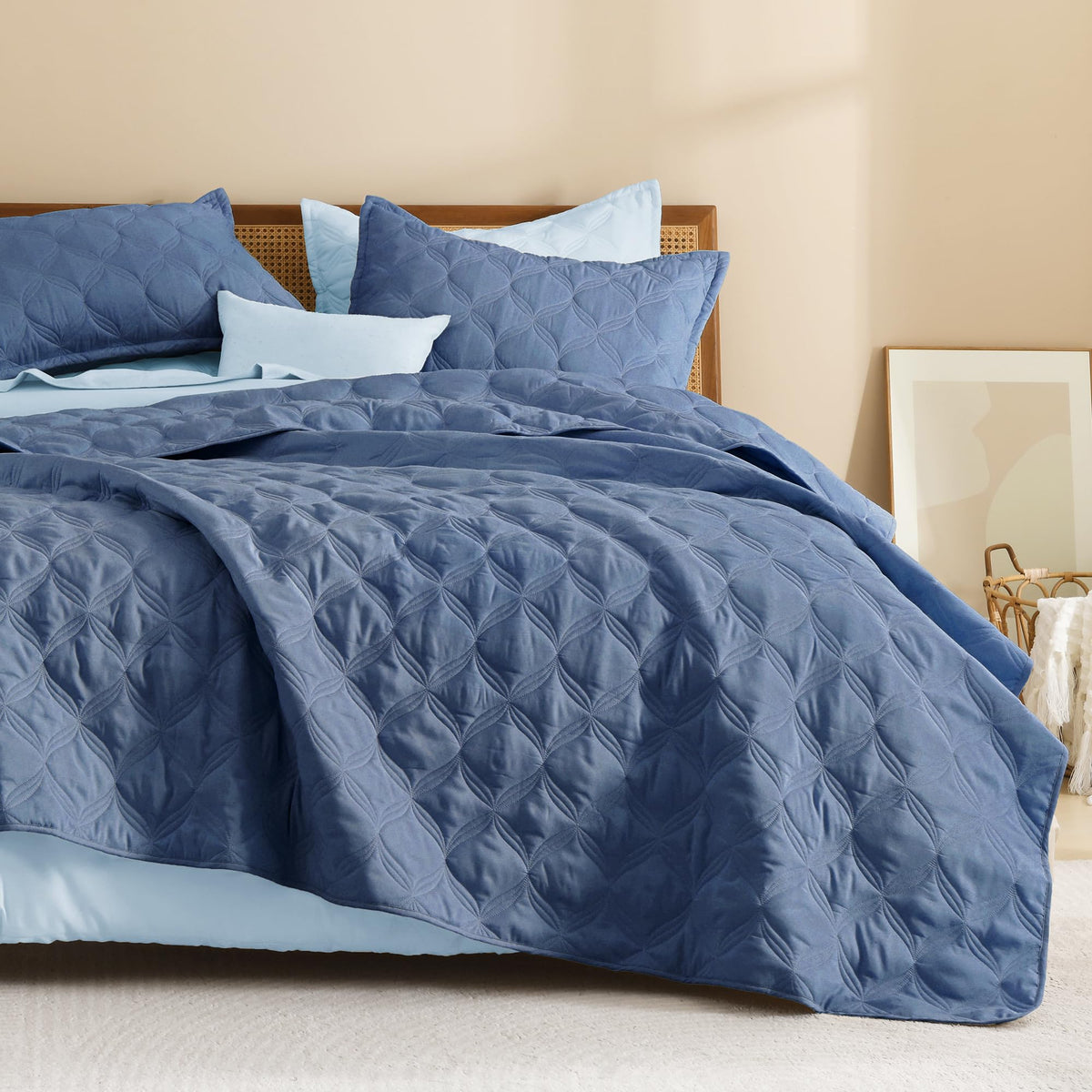 Litanika King Quilt Bedding Set, 3 Pieces Teal Blue Bedspreads Set