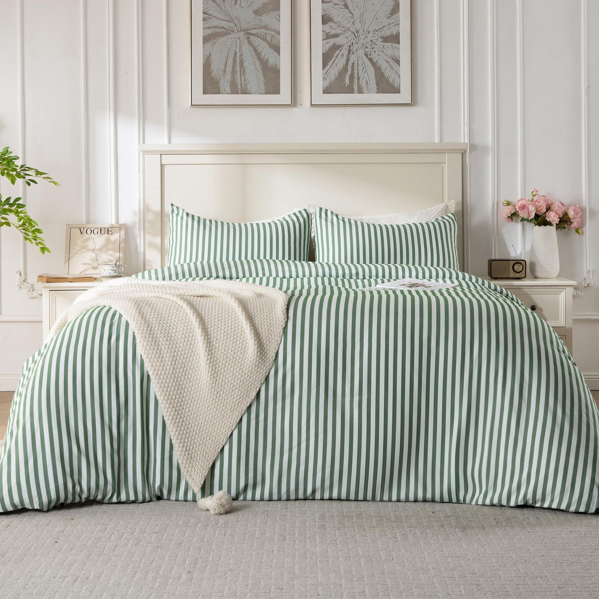 ROSE&RISY Duvet Cover Set Twin Size, Blue Striped Comforter Cover with Button Closure, Breathable and Cooling, Includes 1 Duvet Cover, 1 Pillowcase, No Comforter, (Blue Stripe, Twin)