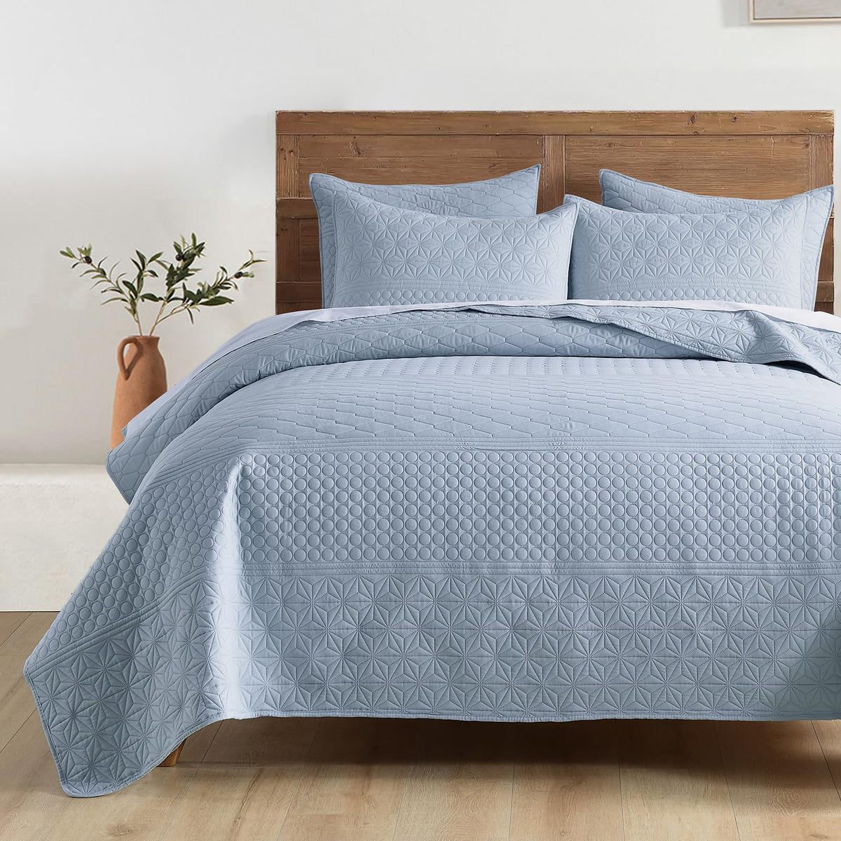 HORIMOTE HOME Quilt Twin Size Dusty Blue, Lightweight Quilt for Summer Ultra-Soft Microfiber Modern Style Quilted Clouds Pattern Bedspread Quit Set 2 Pieces (1 Quilt and 1 Pillow Sham)