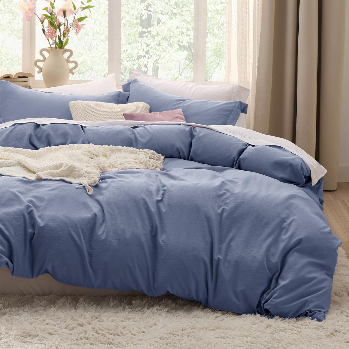 Bedsure Prewashed Twin/Twin XL Duvet Cover, Cotton-Like Bedding Set, White