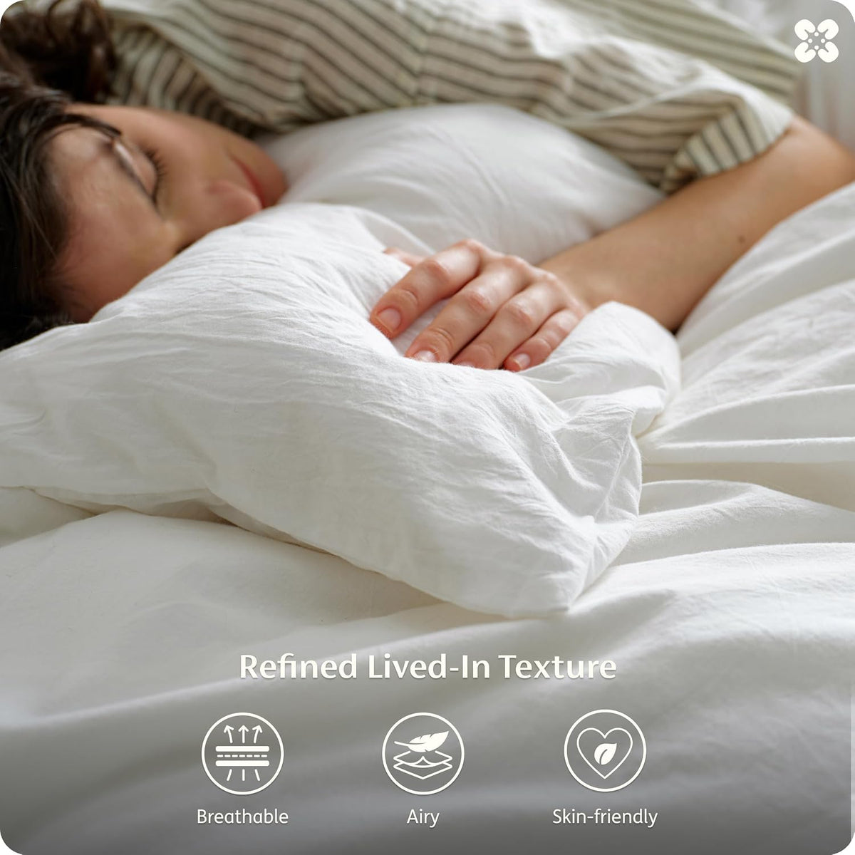 Bedsure PureWoven 100% Washed Cotton Duvet Cover Only, Queen, Natural White