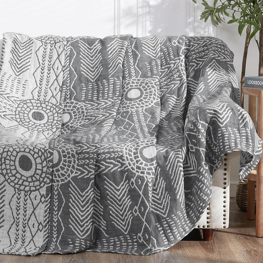 jinchan 100% Cotton Muslin Blanket Twin Boho Throw Blanket 50x60 Gray