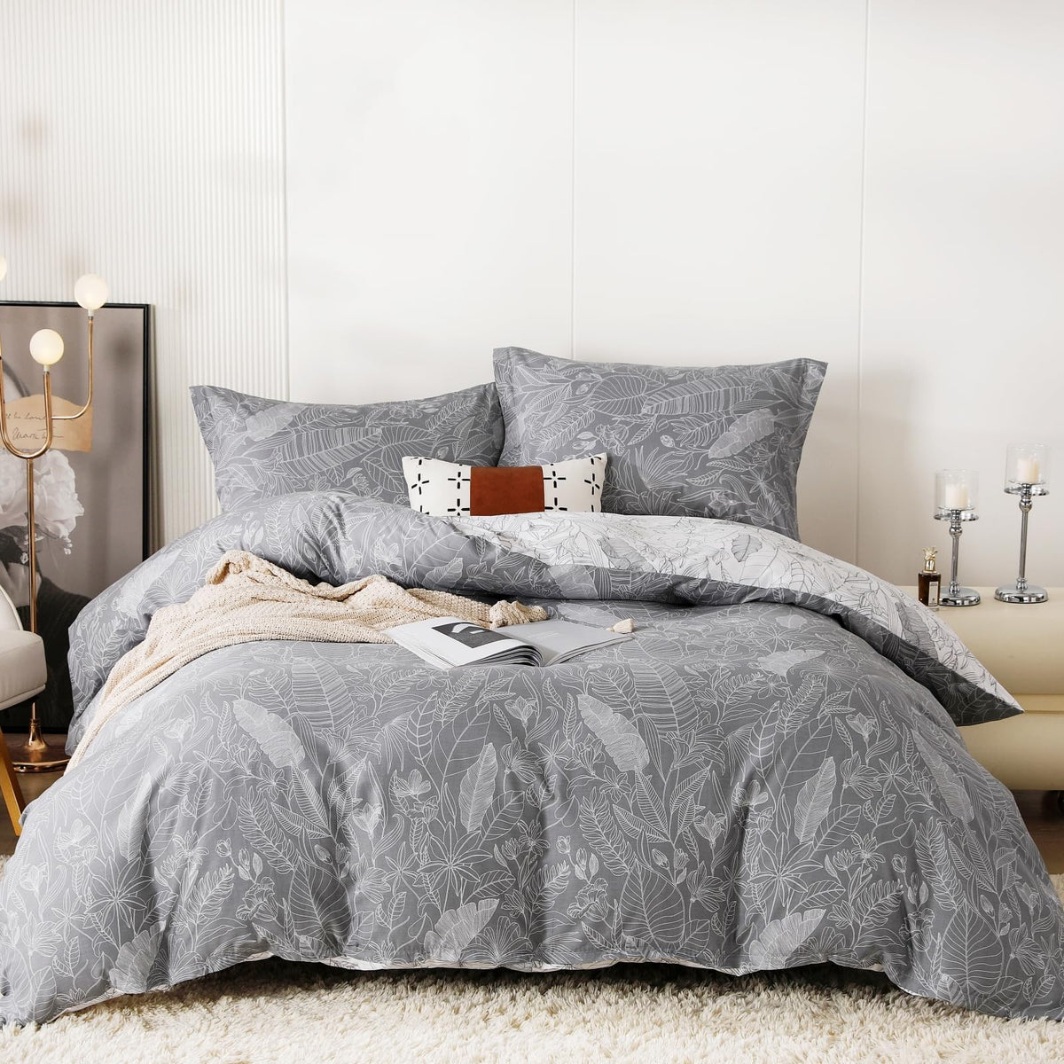 OAITE Queen Duvet Cover Set 3pcs 100% Cotton Wildflower Botanical