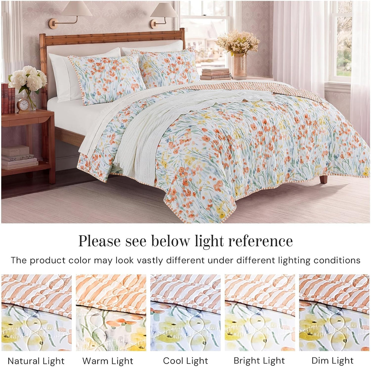 Twin/Twin XL Quilt Set-2 Pieces Soft Bedding Floral Reversible Coverlet