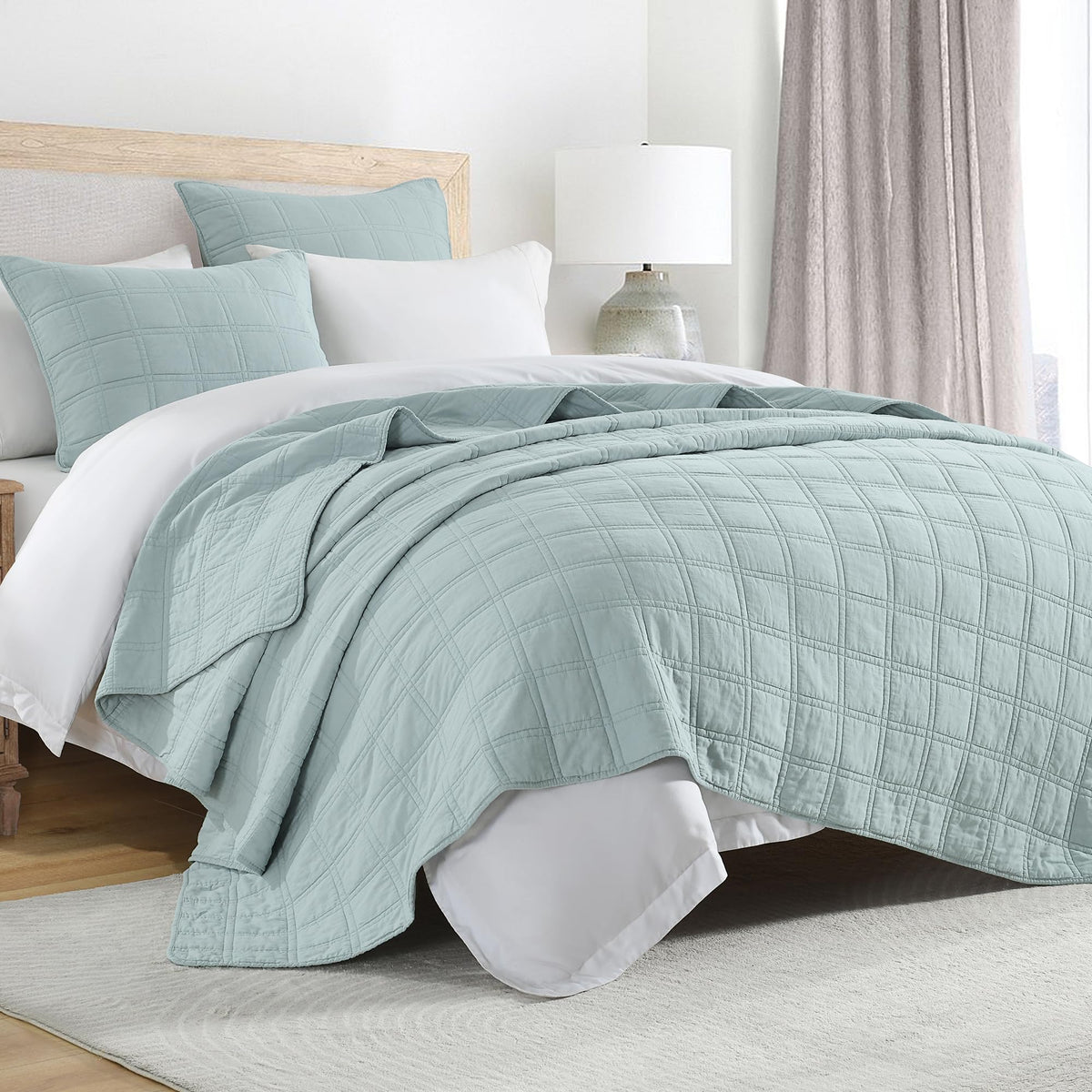 HORIMOTE HOME 100% Cotton Quilt Set Twin Size, White Pre-Washed 2-Piece Bedspread Coverlet Set, Cozy Lightweight Stitching Decorative Bedding Cover with 1 Shams in Geometric Pattern for All Season
