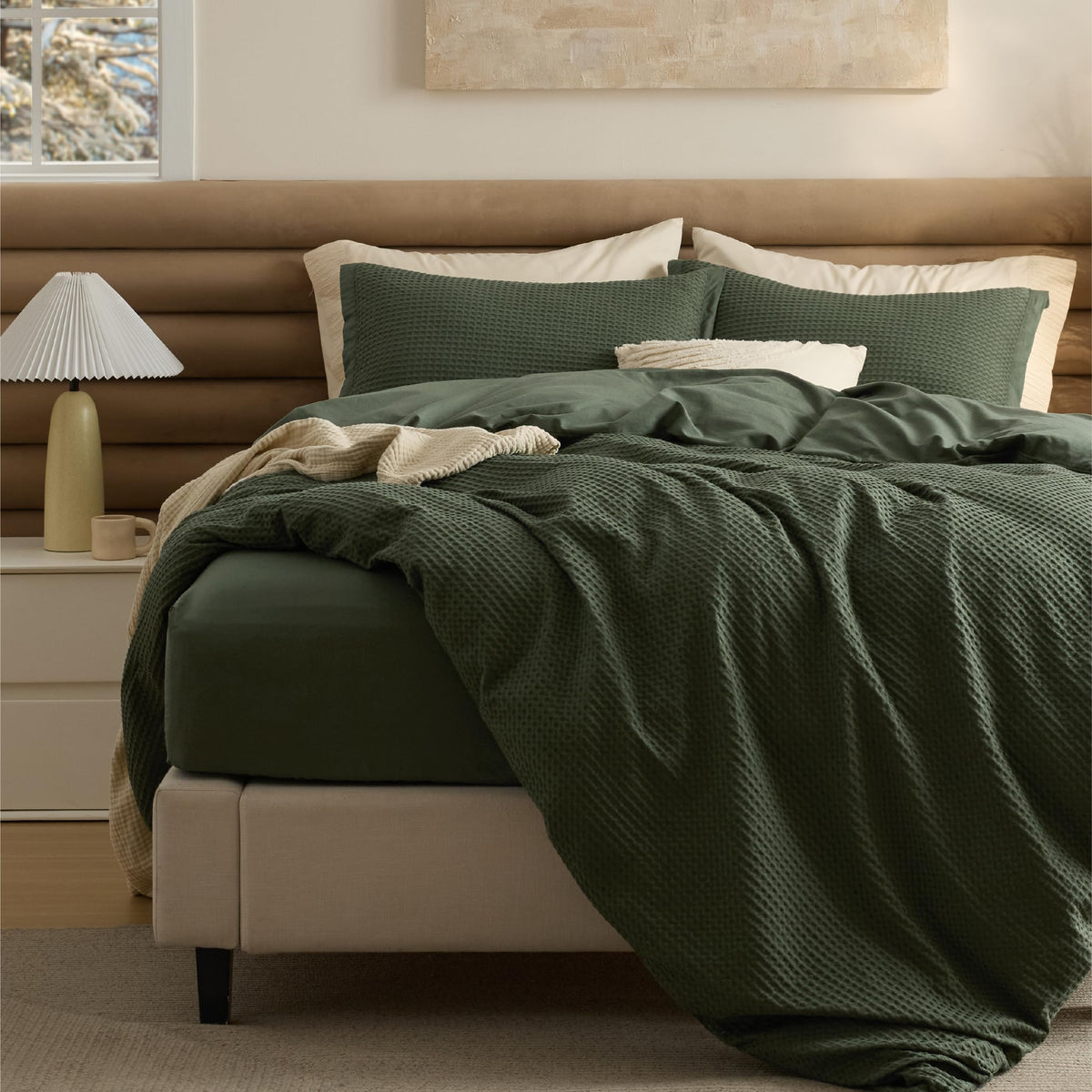 Bedsure PureWoven 3 Pieces 100% Cotton Waffle Weave Duvet Cover Set, Queen