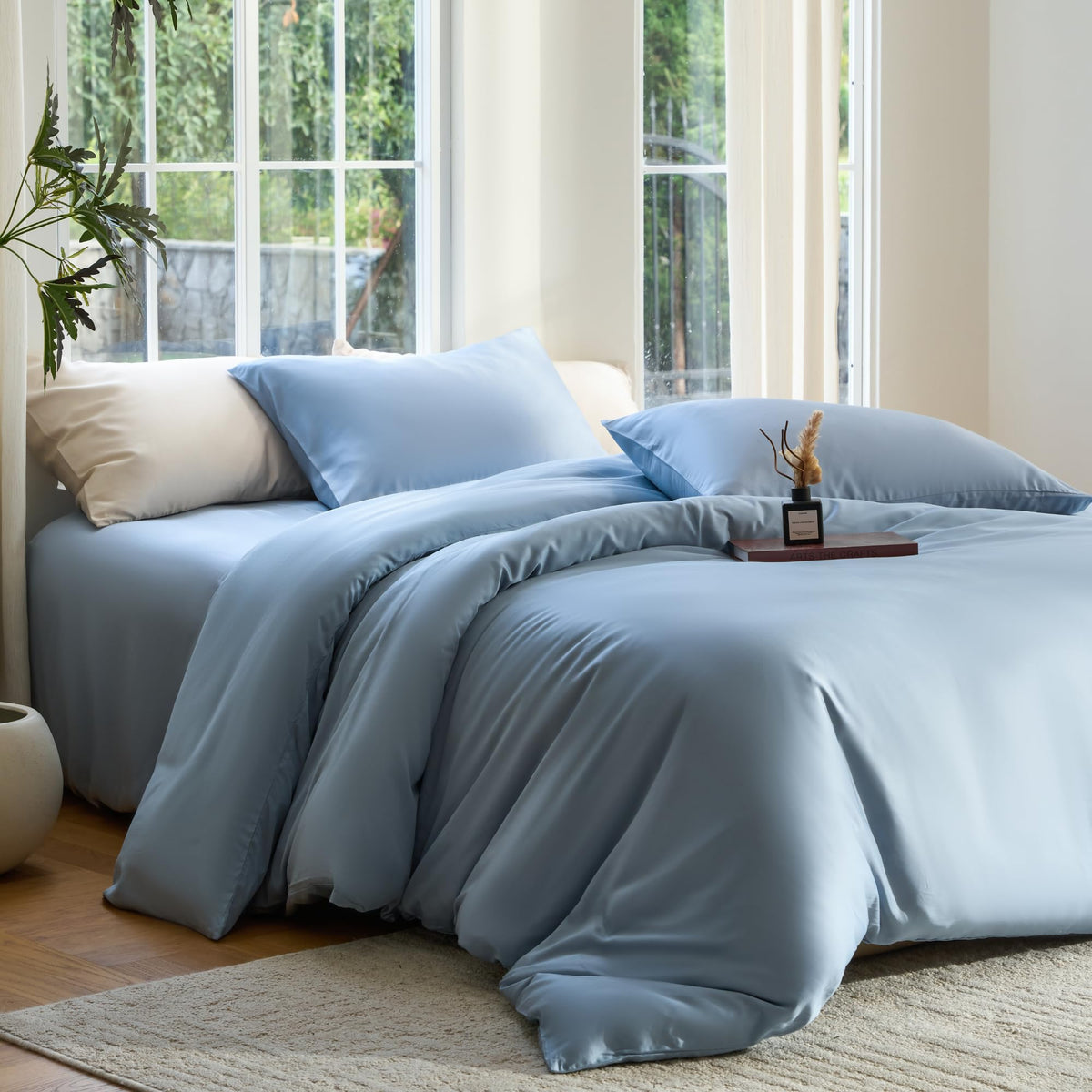 DOZ Duvet Cover Set, 100% Viscose derived from Bamboo, Organically Grown, Buttery Soft, Cooling Duvet Covers, High GSM, 1 Duvet Cover and 2 Pillowcases, 106"x90" (Teal, King/Cal King)