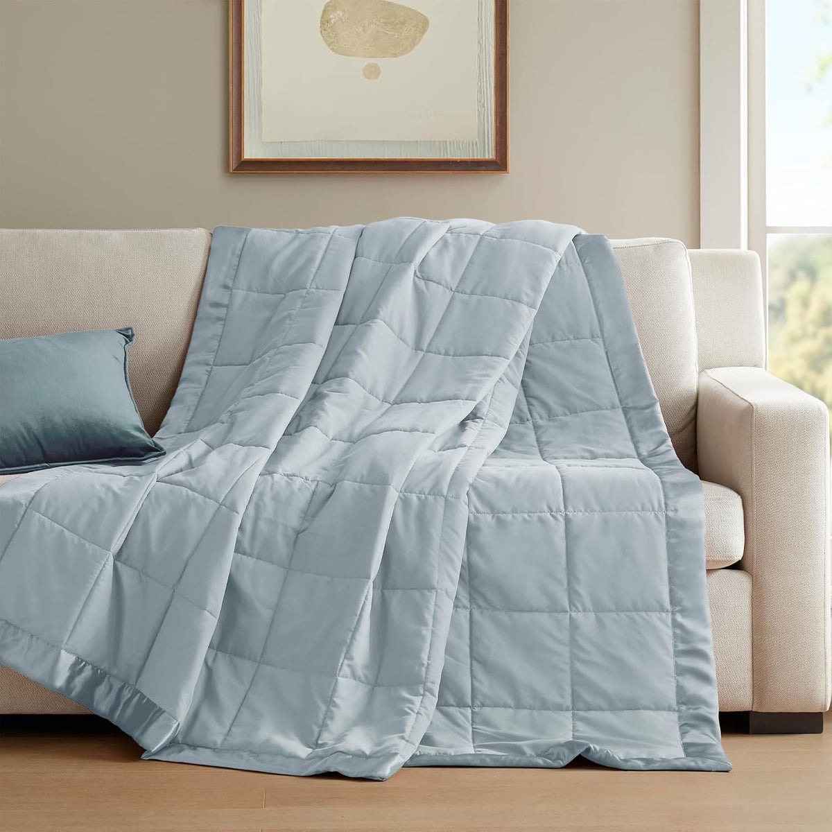 Madison Park Down Alternative Queen Blanket for Bed, Satin Trim, Blue