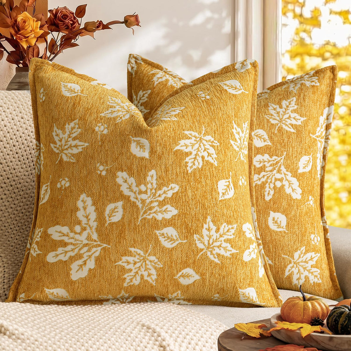 Foindtower Decorative Fall Chenille Throw Pillow Covers 18×18 Dark Brown