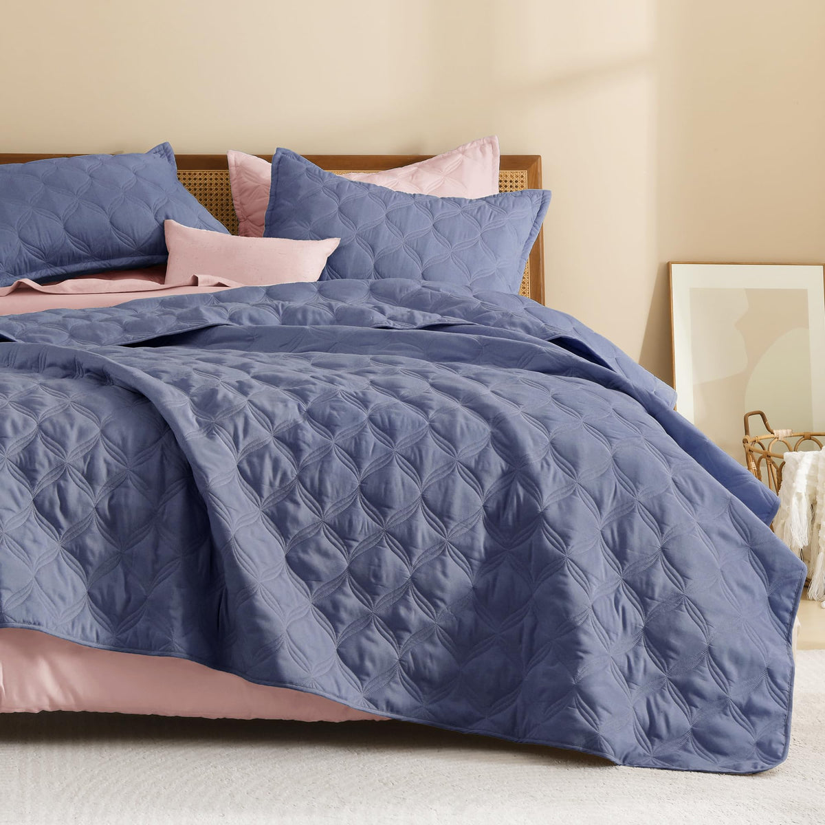 Litanika King Quilt Bedding Set, 3 Pieces Teal Blue Bedspreads Set