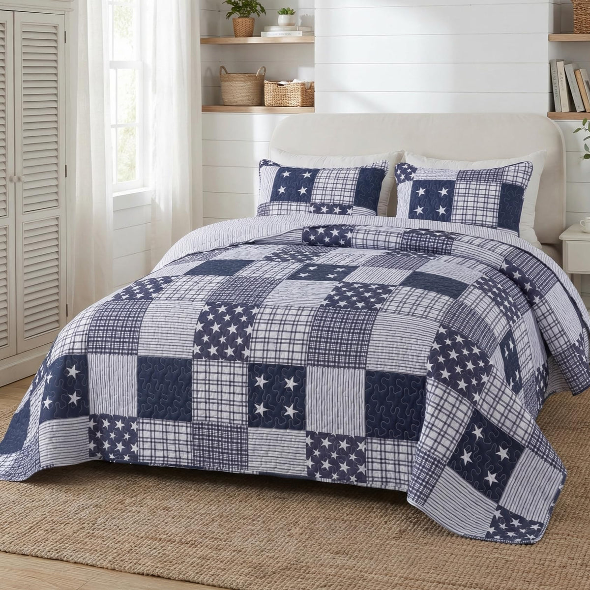 SLPR - Coastal Nautical Fish Quilt Set, Queen with 2 Shams, Lake Bedding