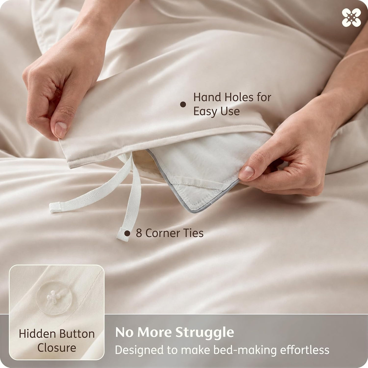 Bedsure PureWoven 100% Organic Bamboo Cooling Duvet Cover Set, Queen, Beige