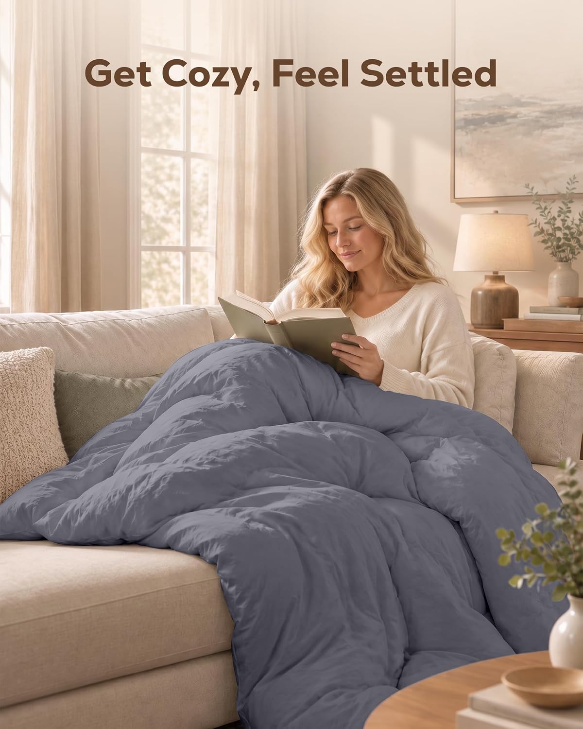 Duvet Cover Queen, 3 Piece Cotton Like Polyester with Zipper Closure, Grey