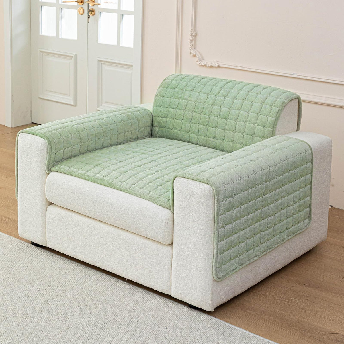 Velvet Sectional Couch Cover for 2-3 Seat, White, 1PC, 35.4"x71"