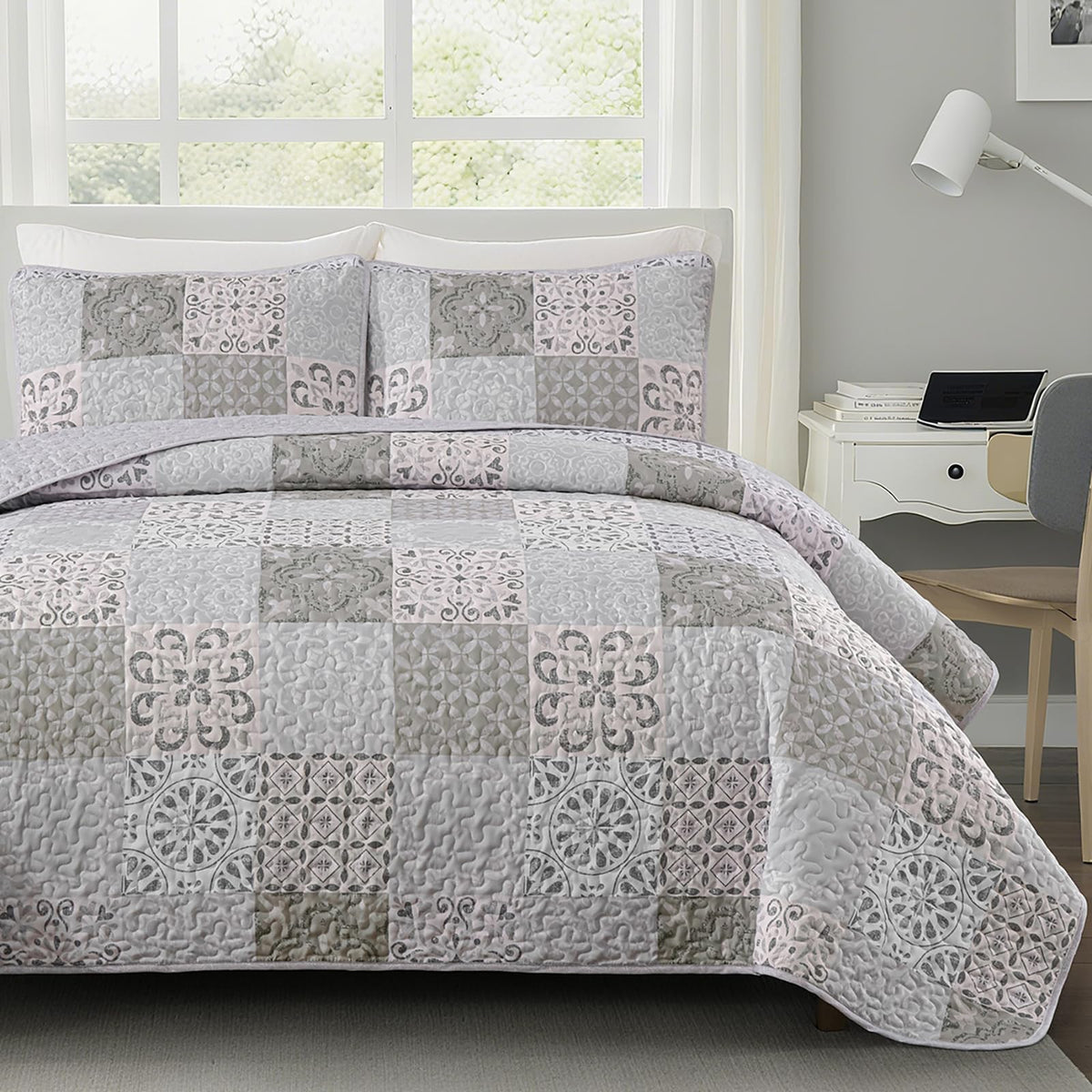 Dobuyly Queen Quilt Set Aqua Blue Patchwork Bedspread 3 Piece
