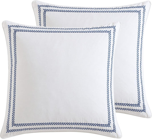 Laura Ashley - 2 Pack European Shams, 100% Cotton Embroidered Pillow Covers