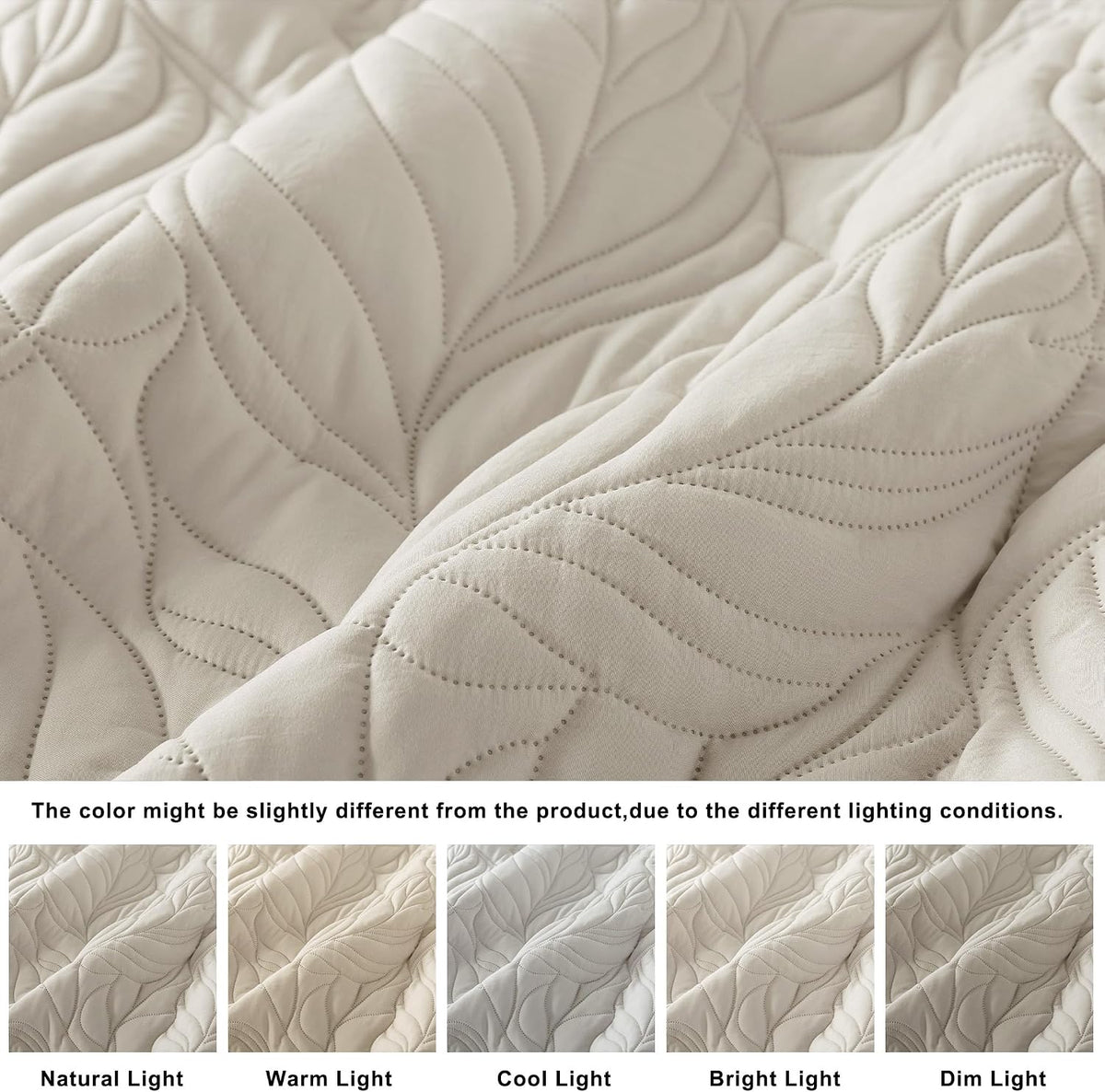 R.SHARE Beige Queen Size Quilt Set, Neutral Soft Lightweight Bedspread, Farmhouse Rustic Country Coverlet, Leaf Pattern Bedding with 2 Shams, 3 Pieces Spring Summer Thin Comforter