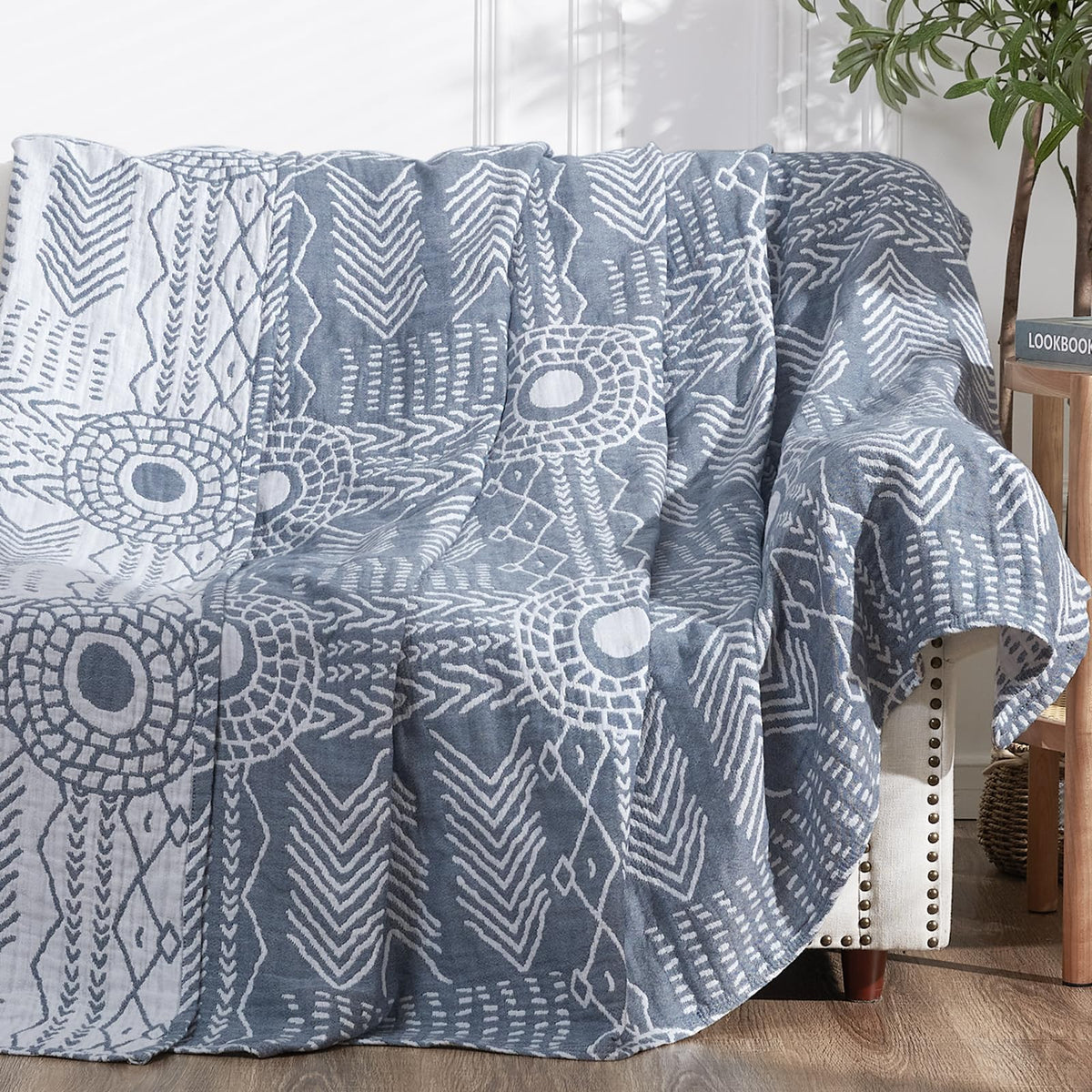 jinchan 100% Cotton Muslin Blanket Twin Boho Throw Blanket 50x60 Gray
