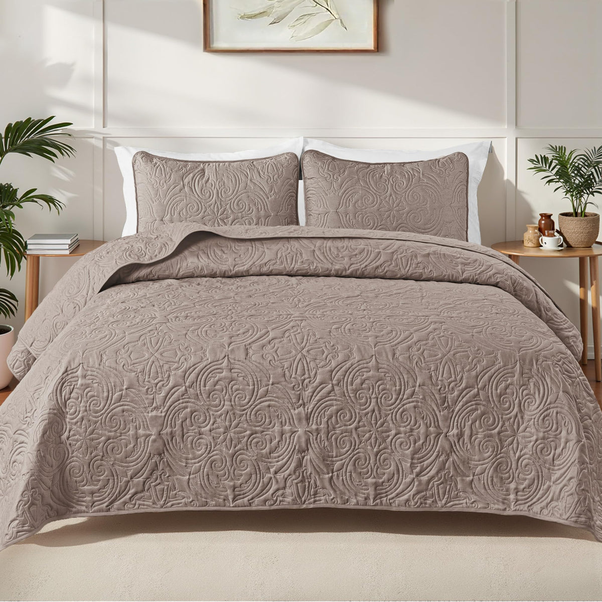 Exclusivo Mezcla 3 Piece Quilts Queen Size Bedding Set, Blush Pink