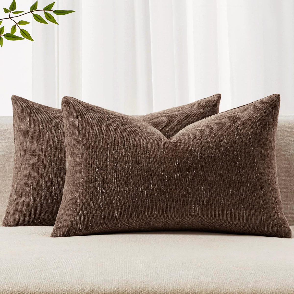 MIULEE 26x26 Inch Euro Textured Chenille Pillow Covers Chocolate Brown