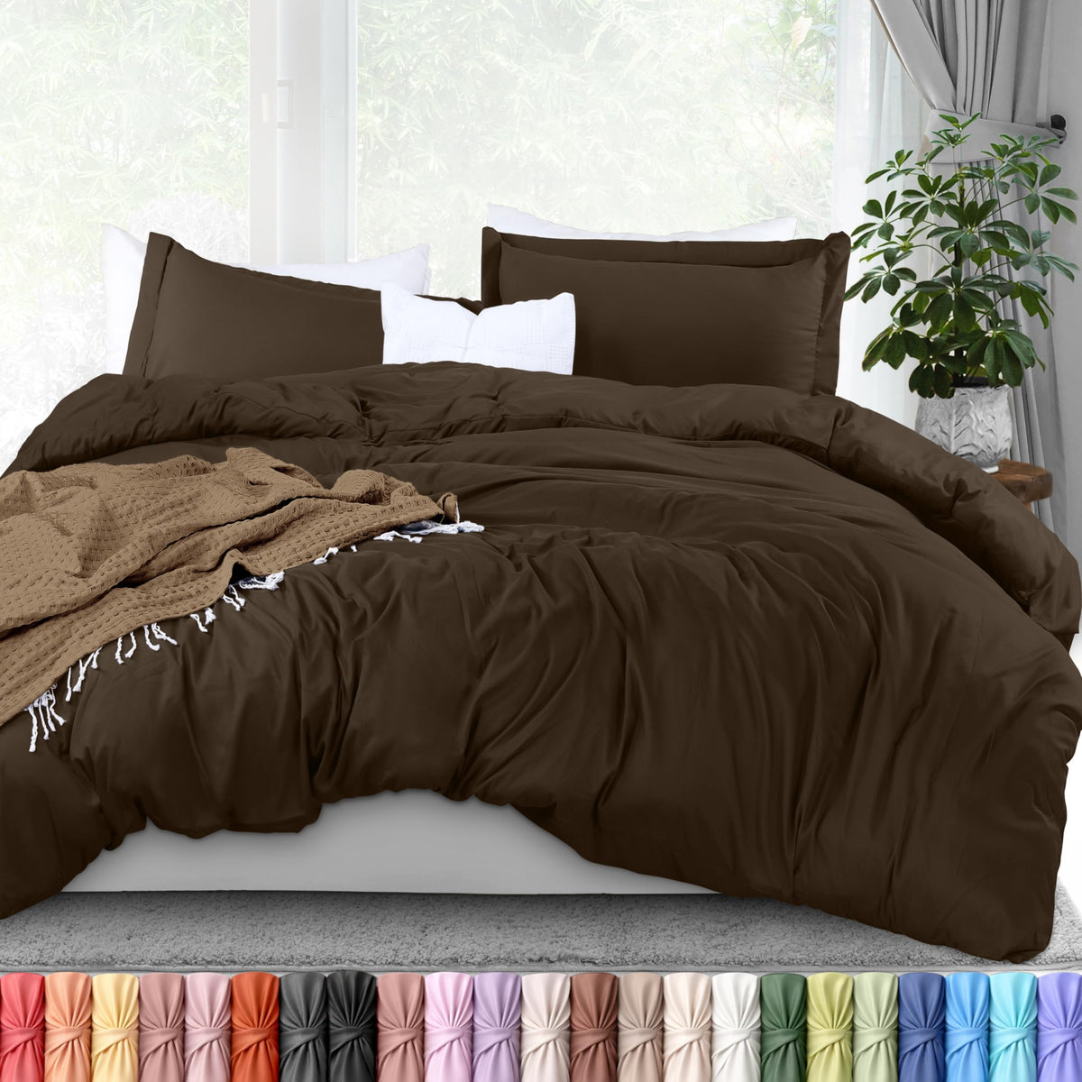 Duvet Cover Queen, 3 Piece Cotton Like Polyester with Zipper Closure, Grey