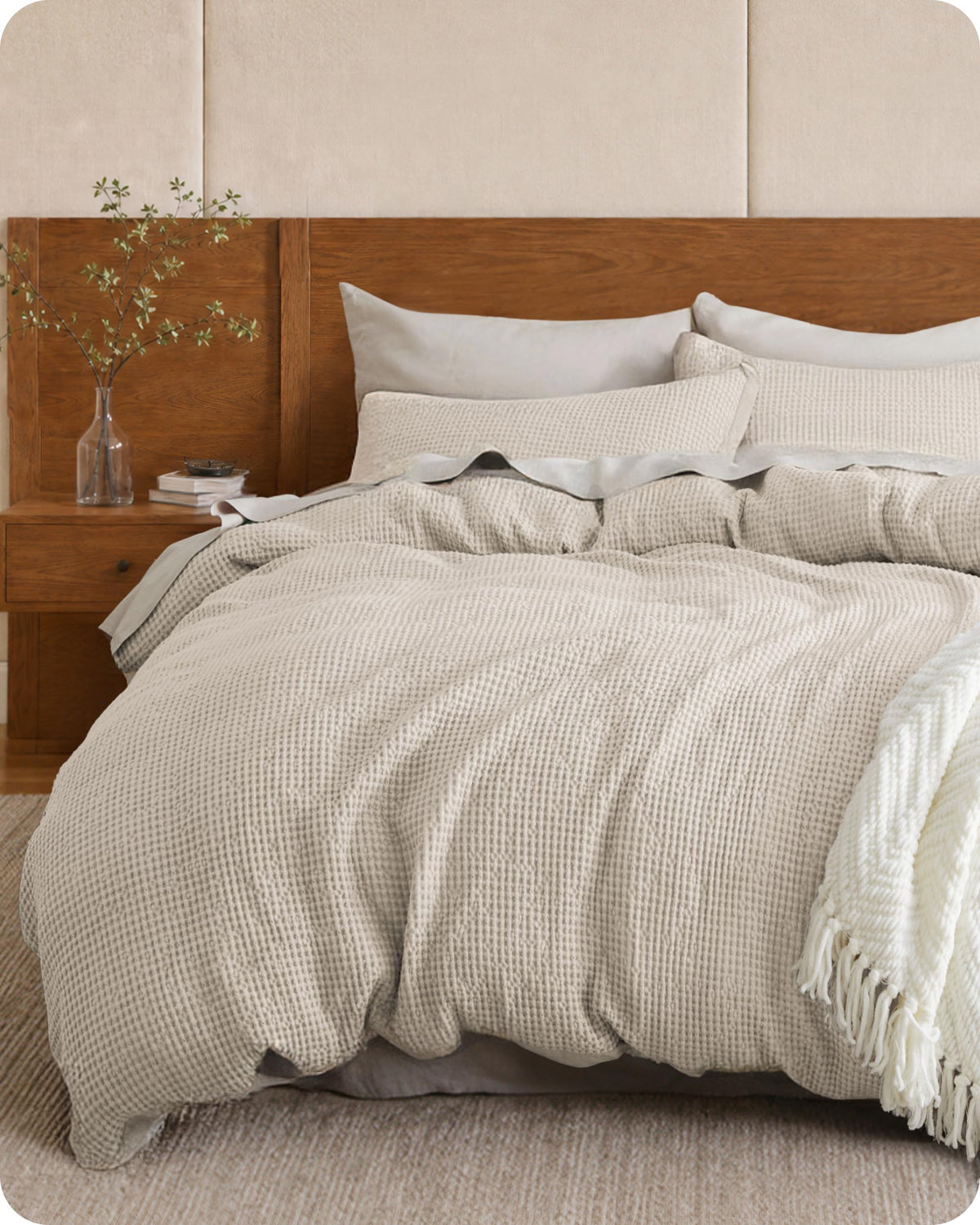 Bedsure PureWoven 3 Pieces 100% Cotton Waffle Weave Duvet Cover Set, Queen