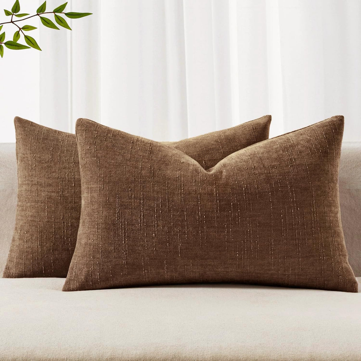 MIULEE 26x26 Inch Euro Textured Chenille Pillow Covers Chocolate Brown